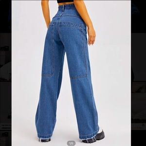 Dark Wash High Waist Pocket Back Wide Leg Jeans